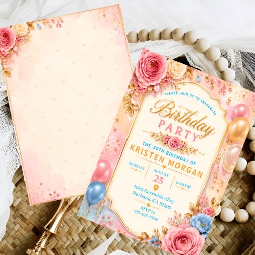 Elegant Floral 30th Birthday Party Invitation