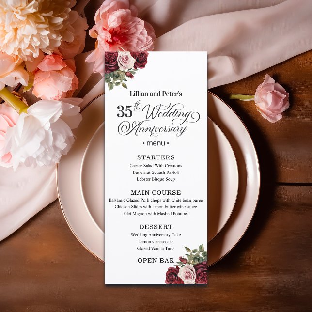 Elegant Floral 35th Wedding Anniversary Menu (Creator Uploaded)