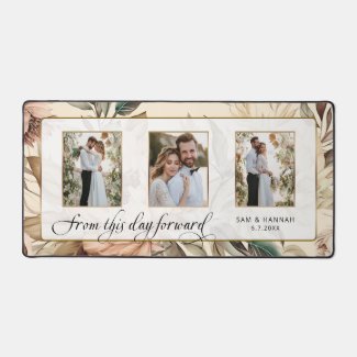 Elegant Floral 3-Photo w/Wedding Script