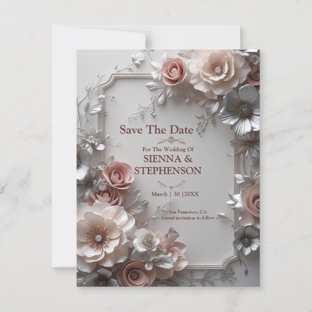 Elegant Floral 3D Save the Date Invitation (Front)