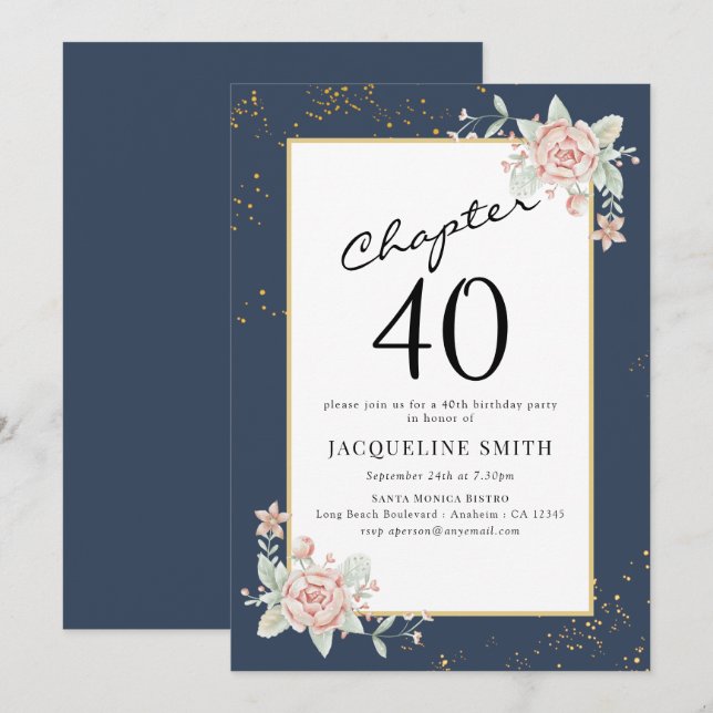 Elegant Floral 40th birthday Invitation (Front/Back)