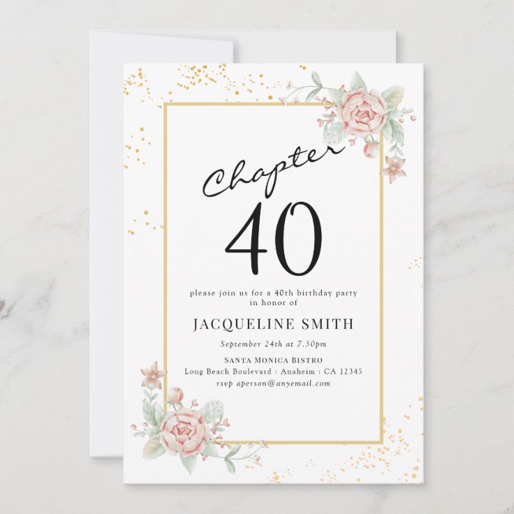 Elegant Floral 40th birthday Invitation | Zazzle
