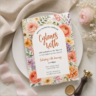 Elegant Floral 40th Birthday Invitation