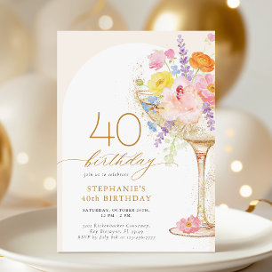 Elegant Floral 40th Birthday Invitation