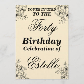 Elegant Floral 40th Birthday Invitation Template