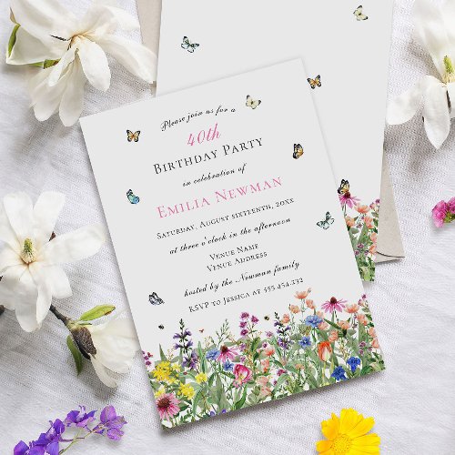 Elegant Floral 40th Birthday Party Invitation