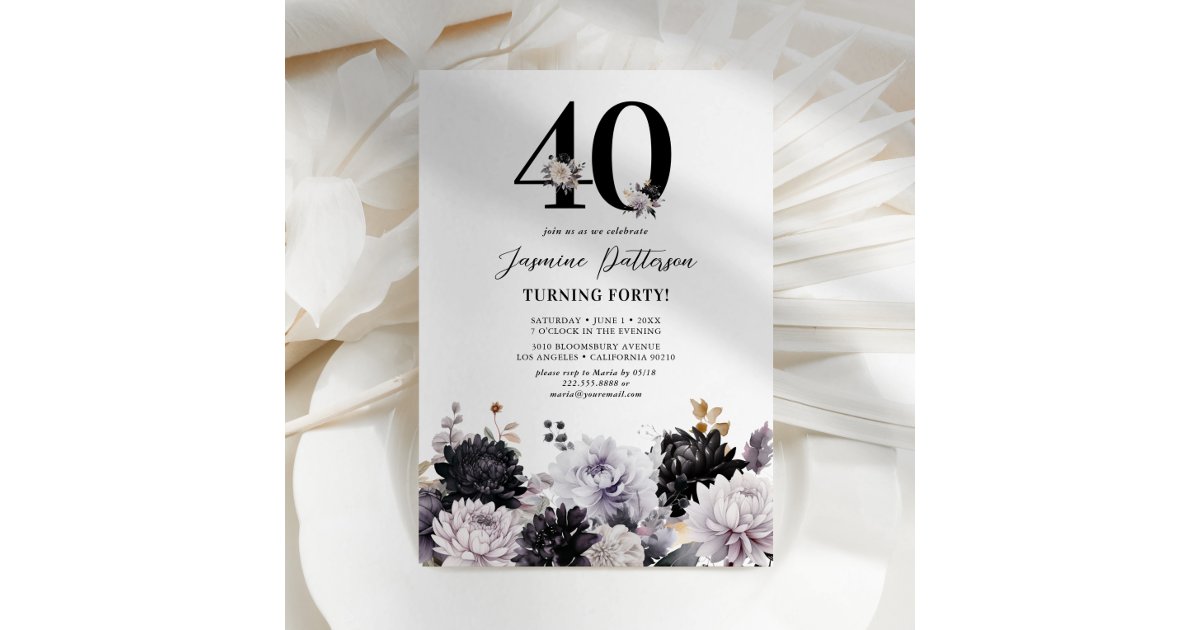 Elegant Floral 40th Birthday Party Invitation | Zazzle