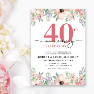 Elegant Floral 40th Wedding Anniversary Invitation