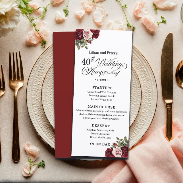 Elegant Floral 40th Wedding Anniversary Menu (Creator Uploaded)