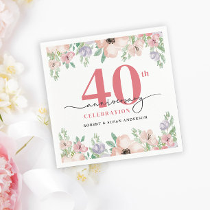 Elegant Floral 40th Wedding Anniversary Napkins
