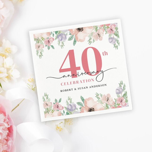 Elegant Floral 40th Wedding Anniversary Napkins (Creator Uploaded)