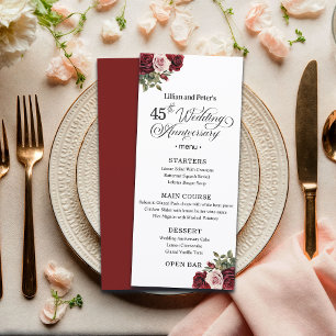 Elegant Floral 45th Wedding Anniversary Menu
