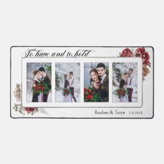Elegant Floral 4-Photo Wedding Typography
