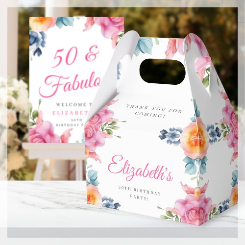 Elegant Floral 50th Birthday Favor Box