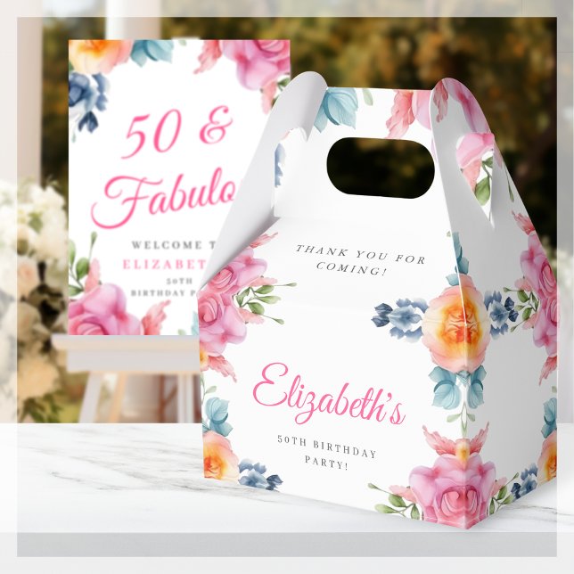 Elegant Floral 50th Birthday Favor Box (Creator Uploaded)