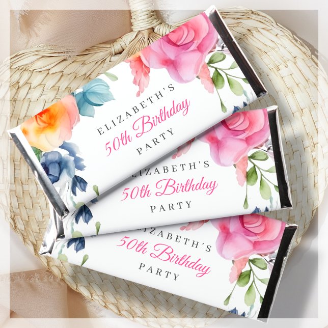 Elegant Floral 50th Birthday  Hershey Bar Favors (Creator Uploaded)