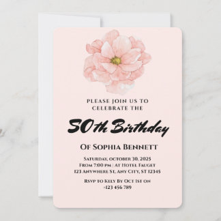 Elegant Floral 50th Birthday Invitation