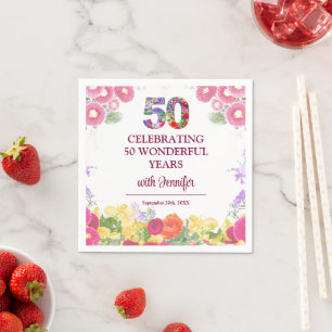 Elegant Floral 50th Birthday Party / 50 Years Napkins