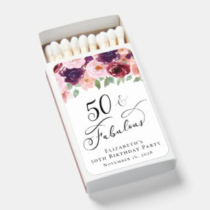 Elegant Floral 50th Birthday Party Favor Matchboxes