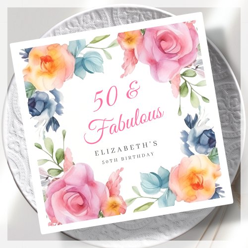 Elegant Floral 50th Birthday Party  Napkins