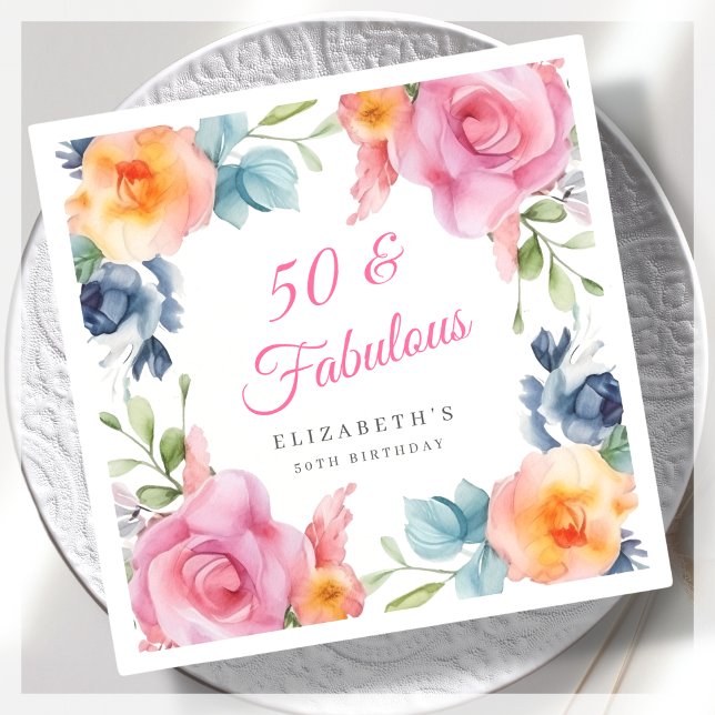 Elegant Floral 50th Birthday Party  Napkins (Creator Uploaded)