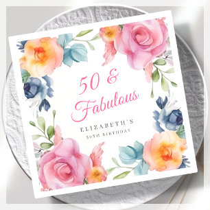 Elegant Floral 50th Birthday Party Napkins