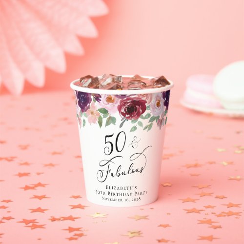 Elegant Floral 50th Birthday Party Paper Cups