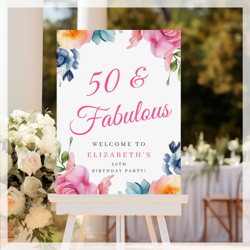 Elegant Floral 50th Birthday Party Welcome Foam Board