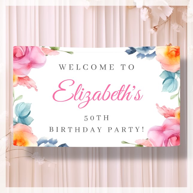 Elegant Floral 50th Birthday Welcome Banner (Creator Uploaded)