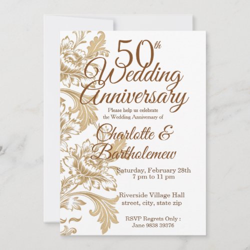 Elegant Floral 50th Wedding Anniversary Invitation