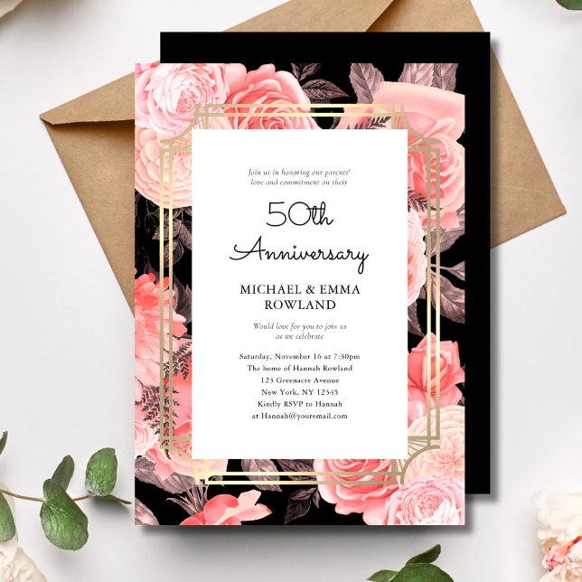 Elegant Floral 50th Wedding Anniversary Invitation (Creator Uploaded)