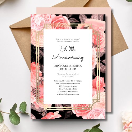 Elegant Floral 50th Wedding Anniversary Invitation