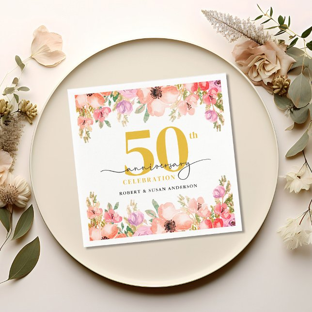 Elegant Floral 50th Wedding Anniversary Napkins (Creator Uploaded)