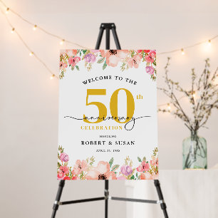 Elegant Floral 50th Wedding Anniversary Welcome Foam Board