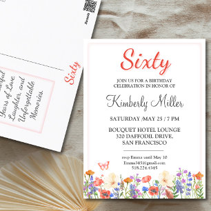 Elegant floral 60th birthday card flower 60 invite