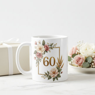 Elegant Floral 60th Birthday Custom Name & Date Coffee Mug