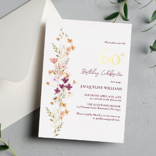 Elegant Floral 60th Birthday Foil Invitation