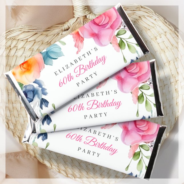 Elegant Floral 60th Birthday  Hershey Bar Favors (Creator Uploaded)
