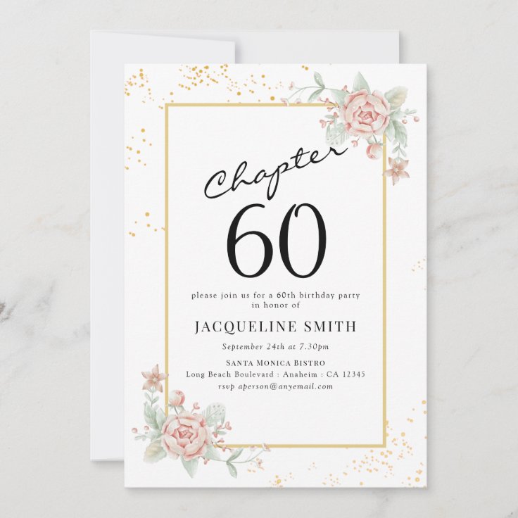 Elegant Floral 60th birthday Invitation | Zazzle