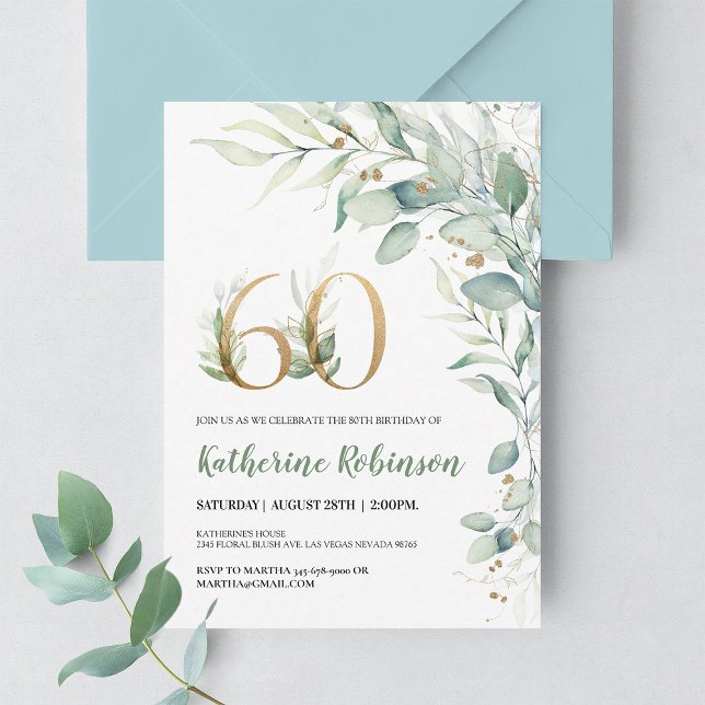 Elegant Floral 60th Birthday Invitation for Her (Creator Uploaded)