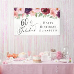 Elegant Floral 60th Birthday Party Banner<br><div class="desc">Elegant banner and welcome sign for her 60th birthday party that features "60 & Fabulous" in a stylish script and watercolor bouquets of burgundy red,  blush pink and purple florals with light sage greenery. Personalize with her name.</div>