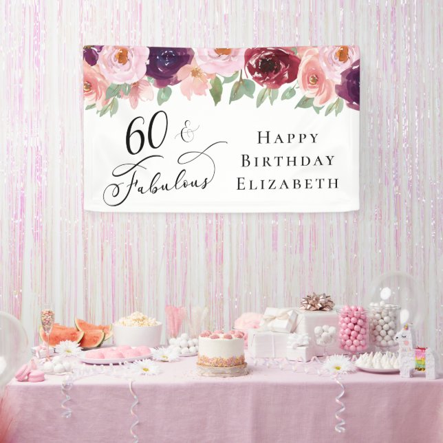 Elegant Floral 60th Birthday Party Banner (Party)
