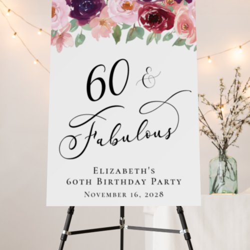 Elegant Floral 60th Birthday Party Foam Board