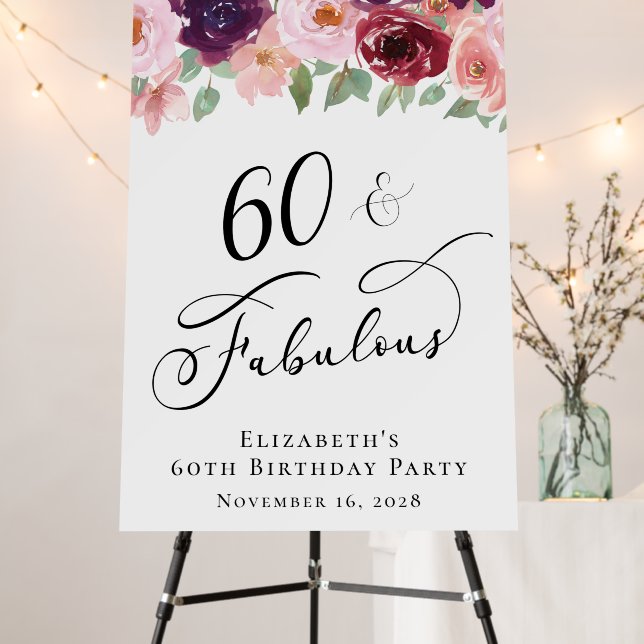Elegant Floral 60th Birthday Party Foam Board (In Situ (Stand))
