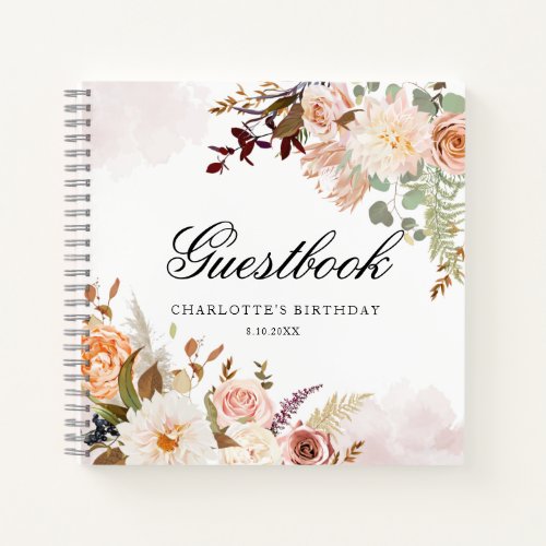 Elegant Floral 60th Birthday Party Guest Notebook