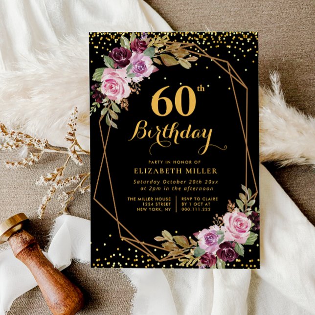 elegant floral 60th birthday party invitation (Creator Uploaded)