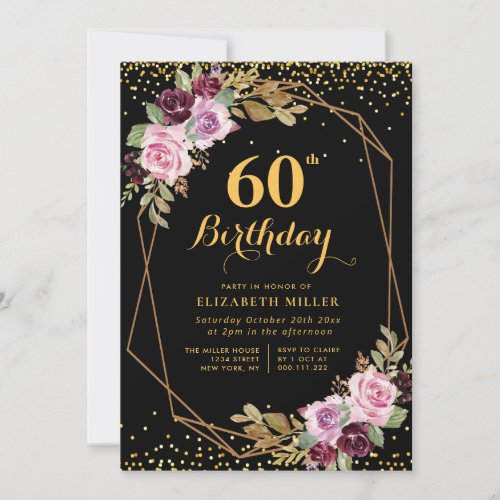 elegant floral 60th birthday party invitation