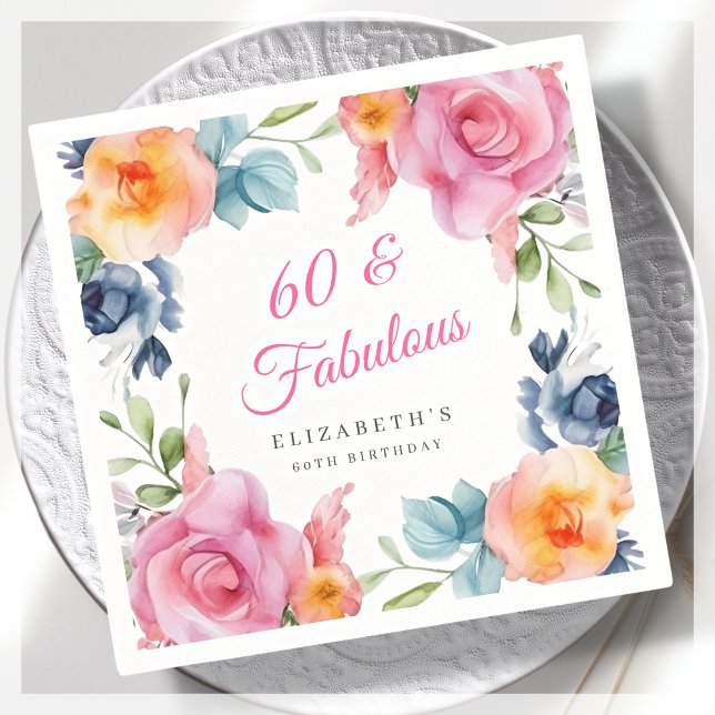 Elegant Floral 60th Birthday Party  Napkins (Creator Uploaded)