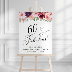Elegant Floral 60th Birthday Party Welcome Foam Board