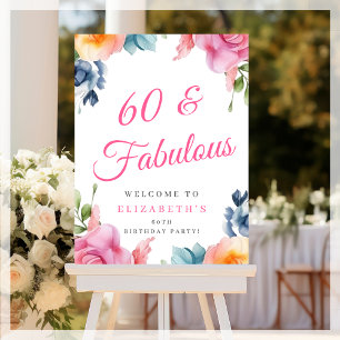Elegant Floral 60th Birthday Party Welcome Foam Board
